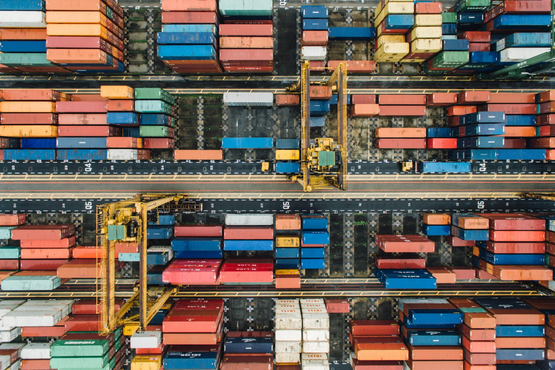 Cargo ships at a busy container port